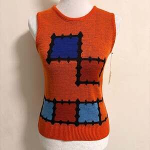 Vtg Joan Leslie by Kasper  Wool Sweater Vest Geometric Artsy Art to Wear  M